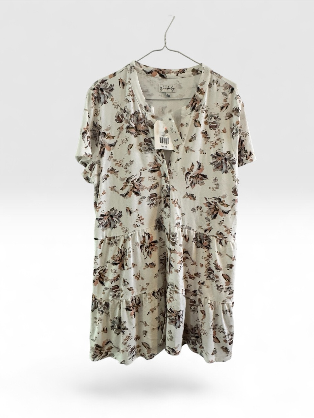 Wonderly Cream Floral Short Sleeve Tiered Tunic